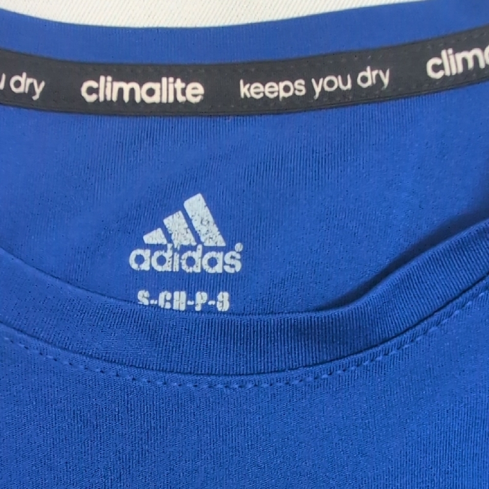 2 Adidas Kids' Climate Keep Dry Active Wear Navy and Royal Blue Tees with Logo - Picture 3 of 6